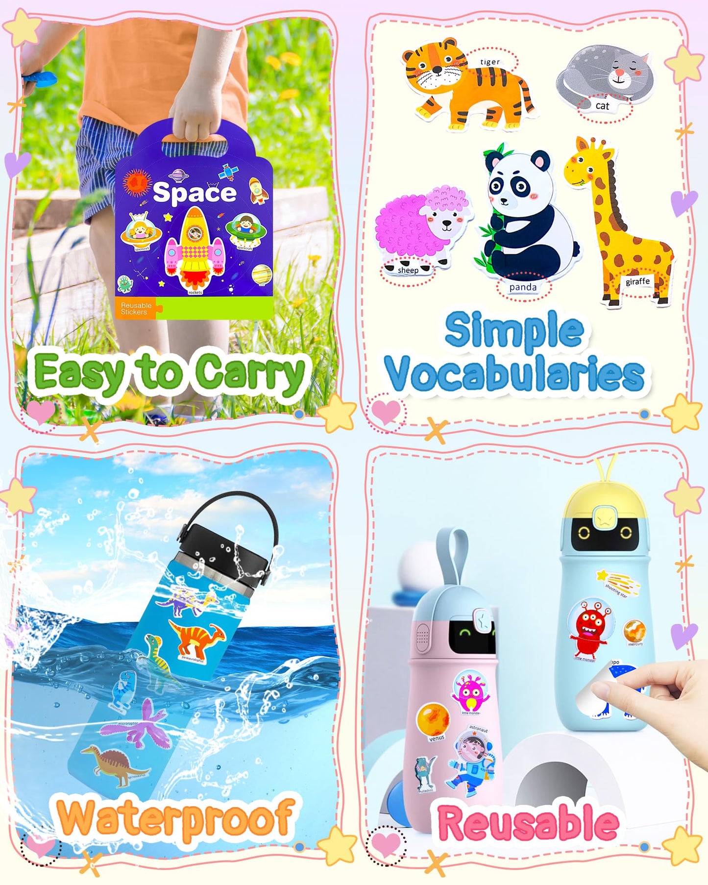 Benresive Reusable Sticker Book For Toddlers 2-4 Years, 3 Sets Travel Stickers For Kids, Waterproof Sticker Books For Toddlers 1-3, Crafts Activities For Todddlers 1-3 2-4 3-5