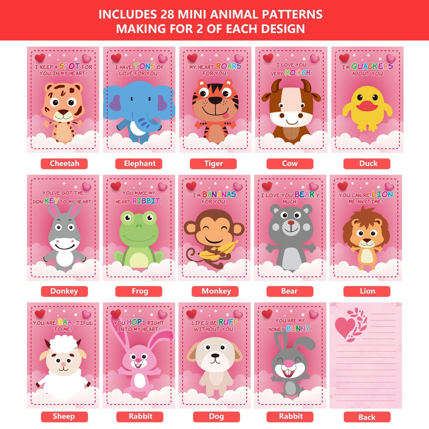 FUN LITTLE TOYS Valentines Mini Plush Toy Set, 28 Packs Cute Stuffed Animals, Pink for Kids & Classroom