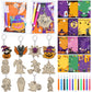 Trnayi 24 Sets Halloween Party Favors Gift Color Your Own Ghost Pumpkin Spider Witch Bat Unfinished Wooden Keychains DIY Crafts 