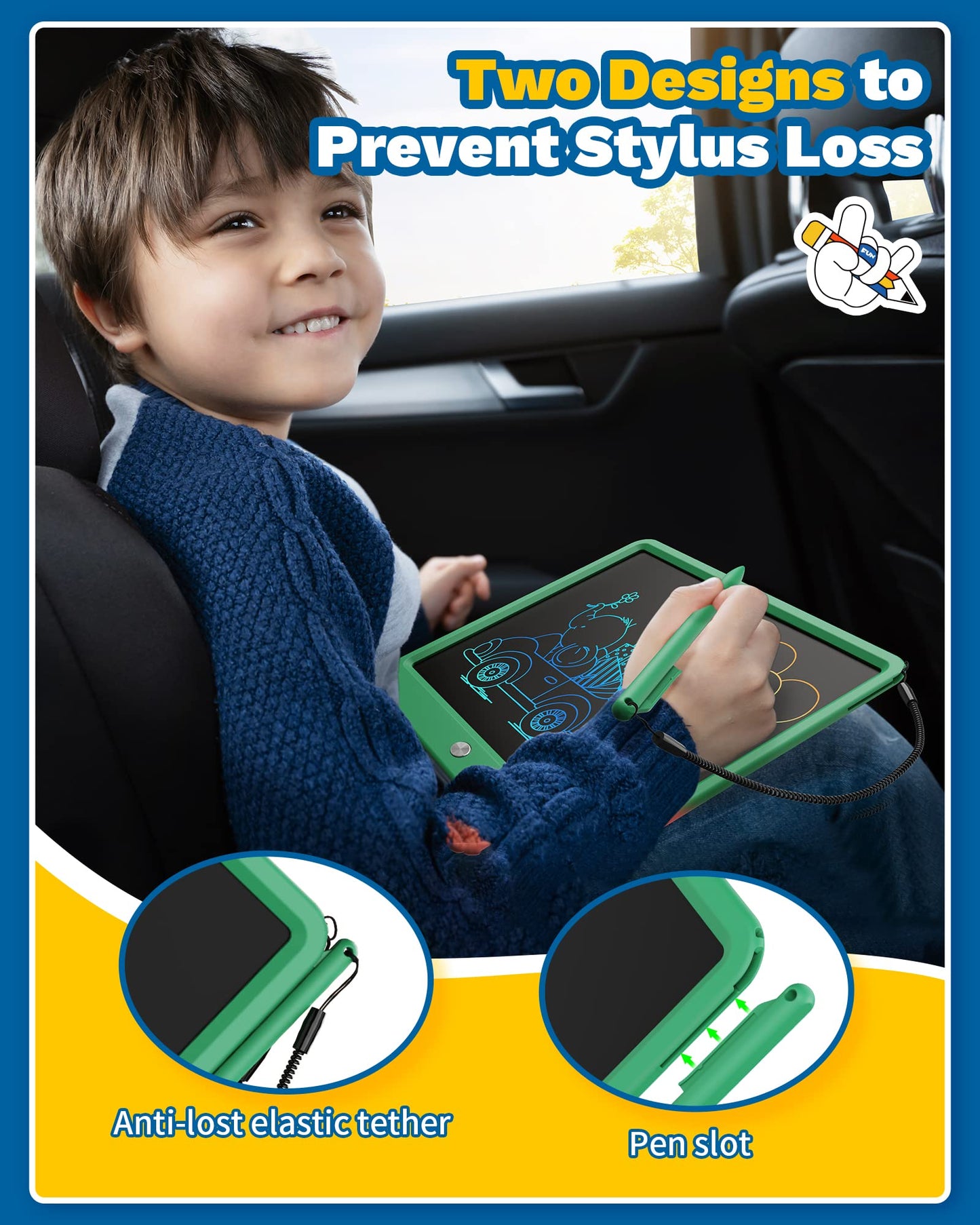 Tekfun Lcd Writing Tablet For Kids, 12Inch Large Doodle Board Erasable Drawing Board, Zero Mess Coloring Travel Car Trip Toys Fo
