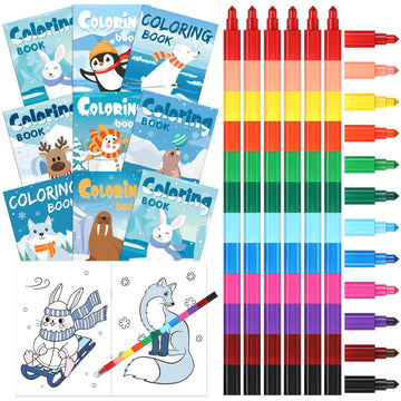 Funrous 24 Sets Winter Coloring Books Bulk Christmas Drawing Pages with Stackable Crayons Polar Bear Glacier Animal Activity Boo