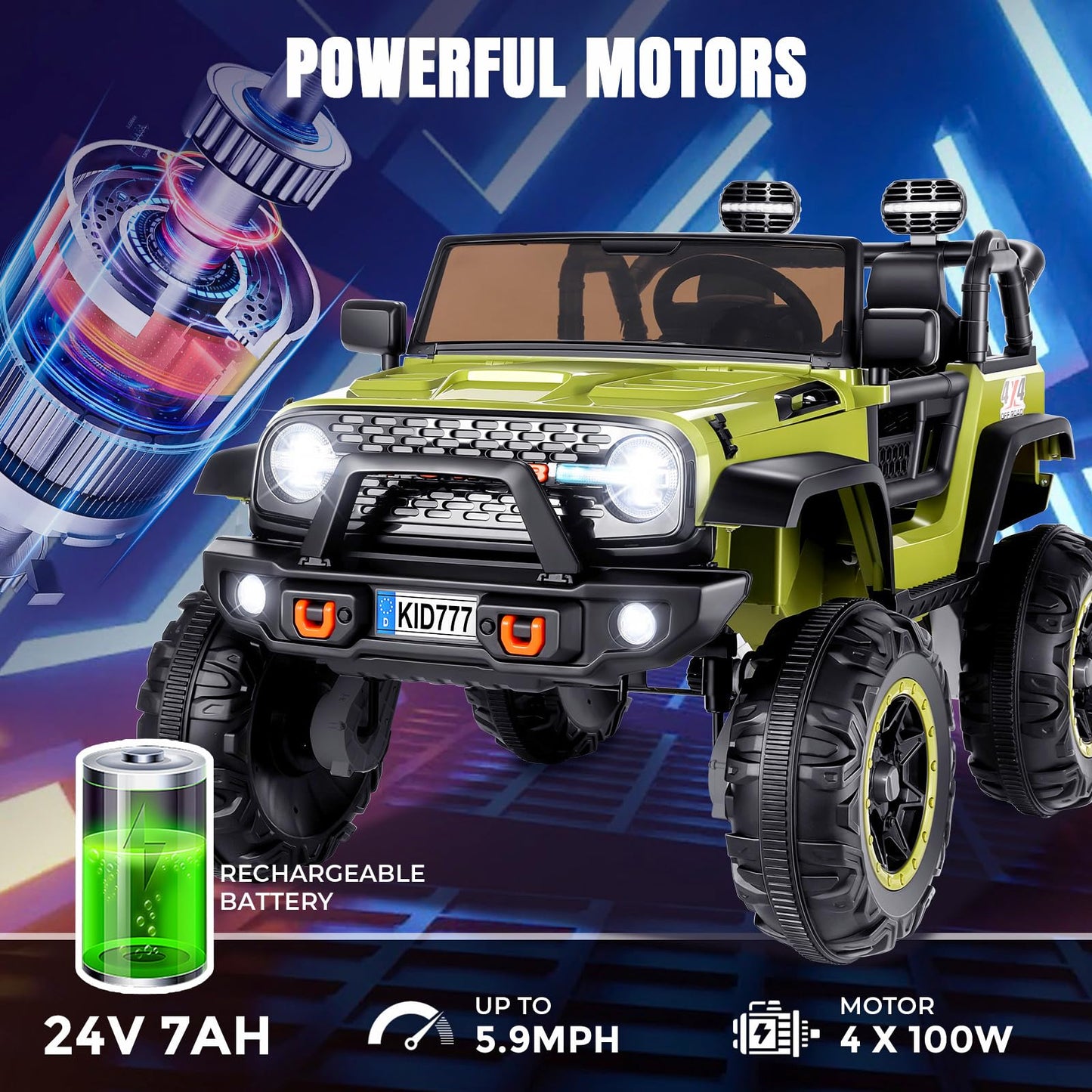 Hikole 2 Seater XL Ride on Car for Kids, 24V 4WD Electric Ride Toys for Big Kids, 20'' Wide Seat, 4 * 100W Powerful Engines, Sof