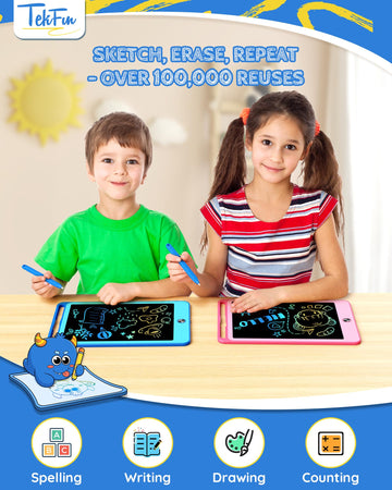 Tekfun 2 Pack Lcd Writing Tablet For Kids, 8.5 Inch Blue+Pink Doodle Board Drawing Board Drawing Tablet With Lanyard, Educationa