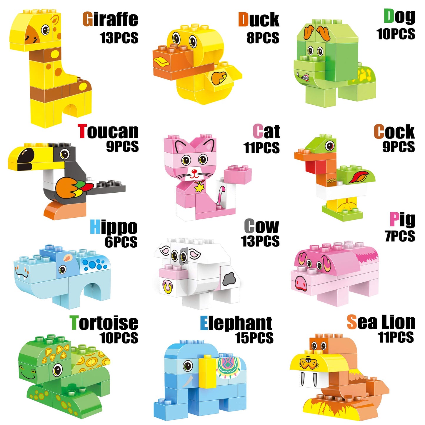 Building Blocks Set For Toddlers, Creative Large Building Bricks, Toy Animals Building Kit With Storage Box, Preschool Learning Educational Toys For Kids Boys Girls Gifts For 3+ Years Old (122 Pieces)