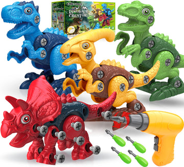 Dinosaur Toys for 3, 4, 5, 6, 7 Year Old Boys, Take Apart Toys with Electric Drill for Kids, STEM Educational Construction Build
