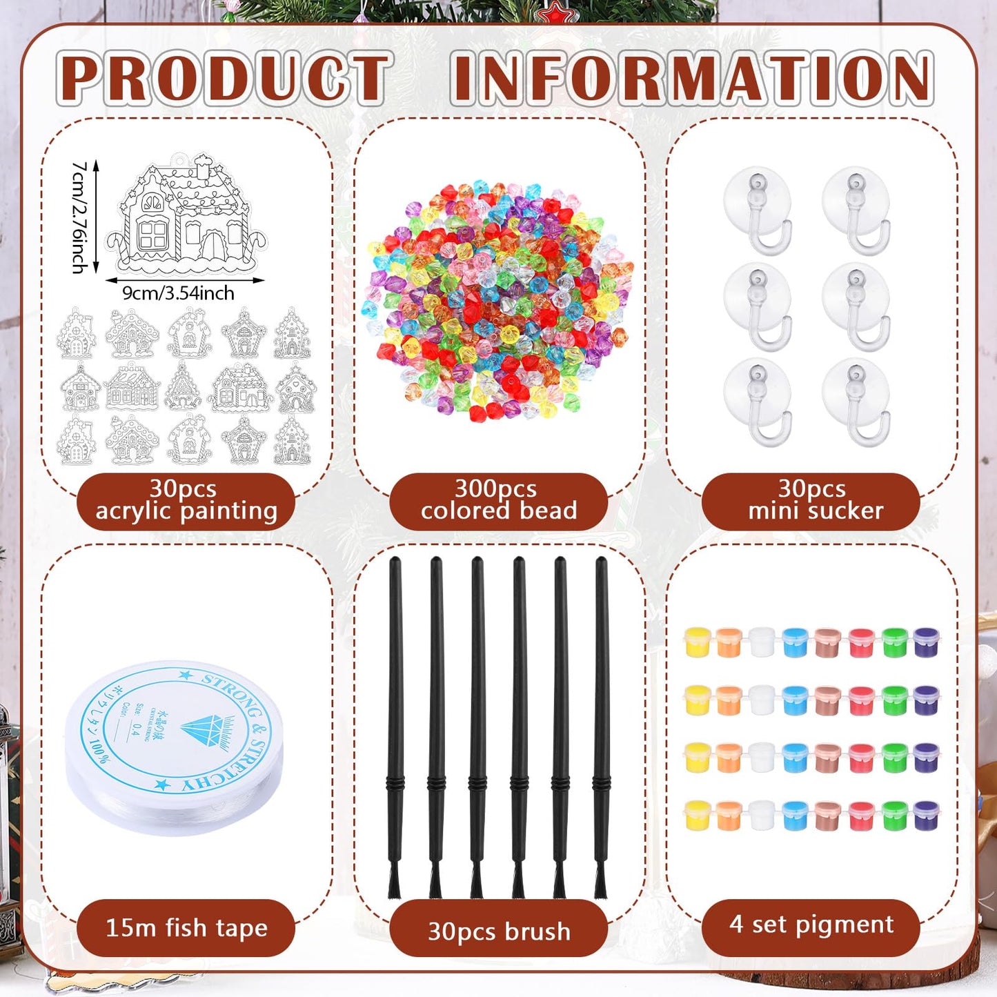 Beeveer 30 Sets Christmas Gingerbread House Suncatchers Window Art Kits, DIY Suncatchers Bulk Crafts Paint Your Own Window Ornam