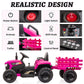 Tobbi Kids Electric Ride On Toy Tractor, 12V Battery-Powered 4 Wheels Ride On Car With Trailer, 35W Dual Motors/3-Gear-Shift/Led Lights/Usb Audio Functions For Toddlers 3-6 Years-Rose Red