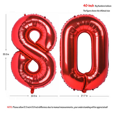 40 In Red Number Balloons Helium Foil Mylar Balloon Birthday Party Banquet Decoration Digital 80