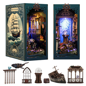 Book Nook, Diy Book Nook Kits For Adults, Ocean Adventure 3D Wooden Puzzle Bookend Bookshelf Insert Decor With Led Light, Book N