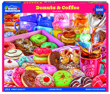White Mountain Puzzles - Donut & Coffee - 1000 Piece Jigsaw Puzzle For Adults