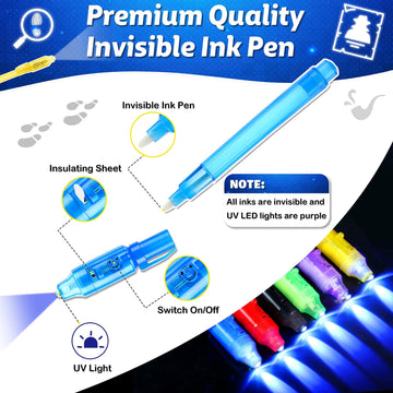 Joycover Invisible Ink Pen With Uv Light For Kids, 12 Pack Spy Pen And Notebook, Spy Party Favors For Kids 4-8 8-12, Classroom S