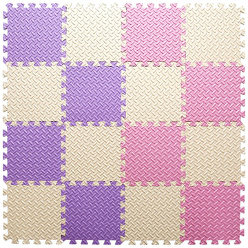 Tamiplay 16 Tiles Foam 0.4 Inch Thicked Interlocking Floor Mats With Solid Colors, Squares Baby Play Mat, Eva Foam Puzzle Foam Mats For Kids, Baby, Toddlers(Pink/Beige/Purple)