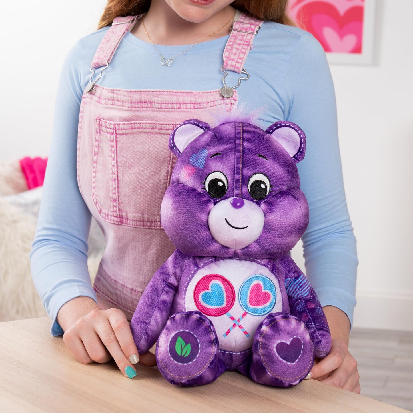 Care Bears 14'' Medium Plush Denim Bear - Share Bear - Purple Plushie For Ages 4+ - Stuffed Animal, Super Soft And Cuddly - Good