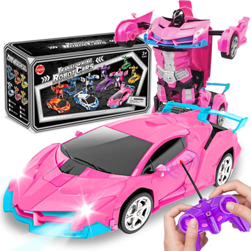 Ynybusi Pink Remote Control Car, Transformation Robot Rc Cars For Kids Girls Boys Gift, 1:18 Scale Racing Car With One-Button De