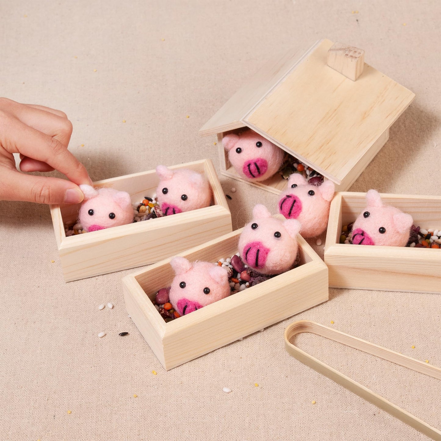 Mont Pleasant Sorting Stacking Wooden Toys For Toddlers, Montessori Pig Toy Toddler Sensory Bin Tool Toys, Wood Farm Toy House F