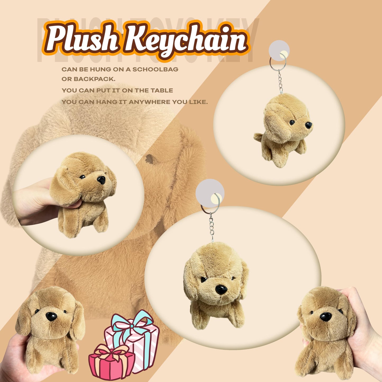Brown Dog Stuffed Animals, Kawaii Plush Toys For Girls And Boys, Mini Dog Plush Toys Keychain, Cute Dog Plushies, Soft Puppy Stu