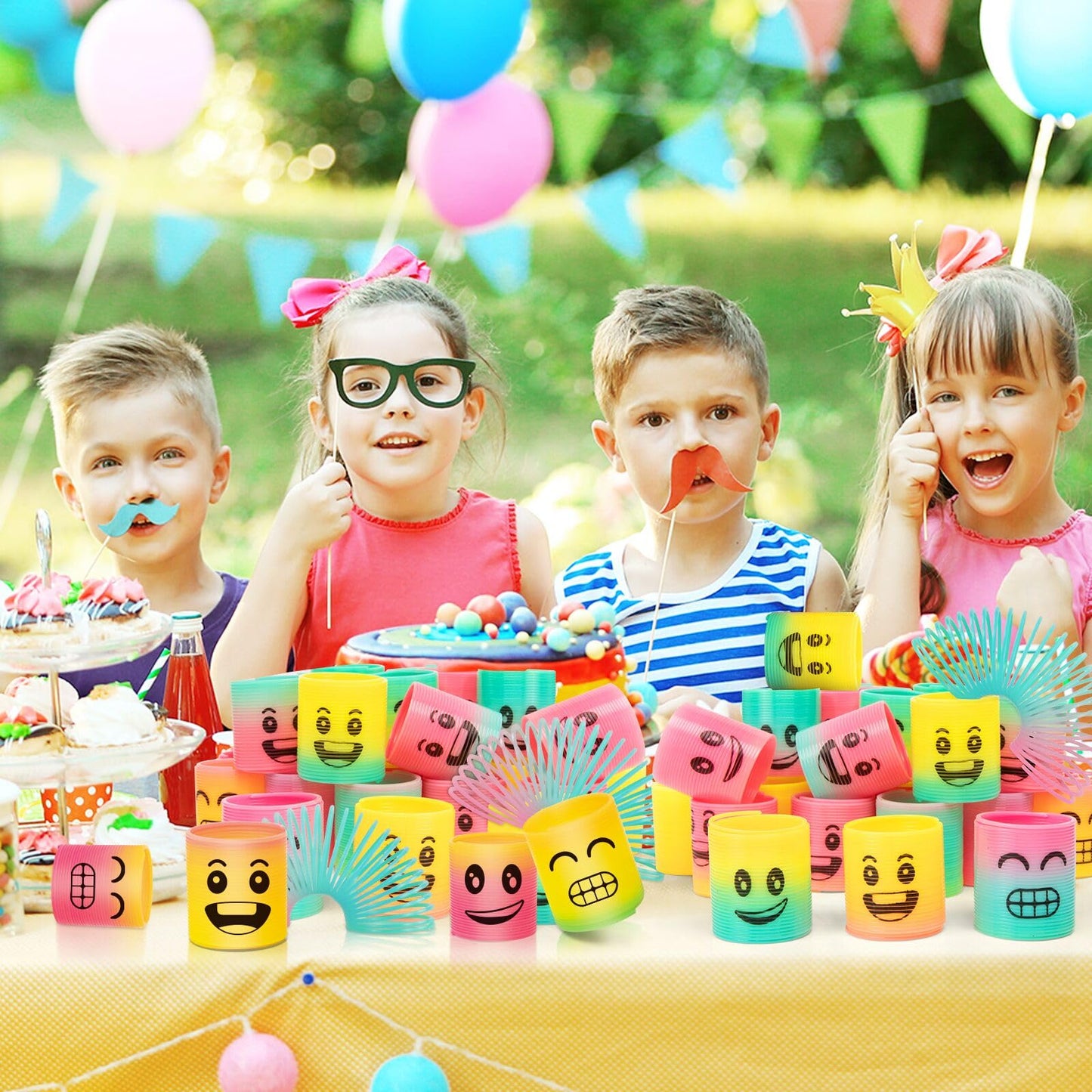 Cleverzone 36 Pack Spring Rainbow Magic Fidget Stress Coil Mini Springs Bulk Toys Party Favor For Kids Birthday Carnival Prize Goodie Bag Stuffers For Boys Girls (Smile)