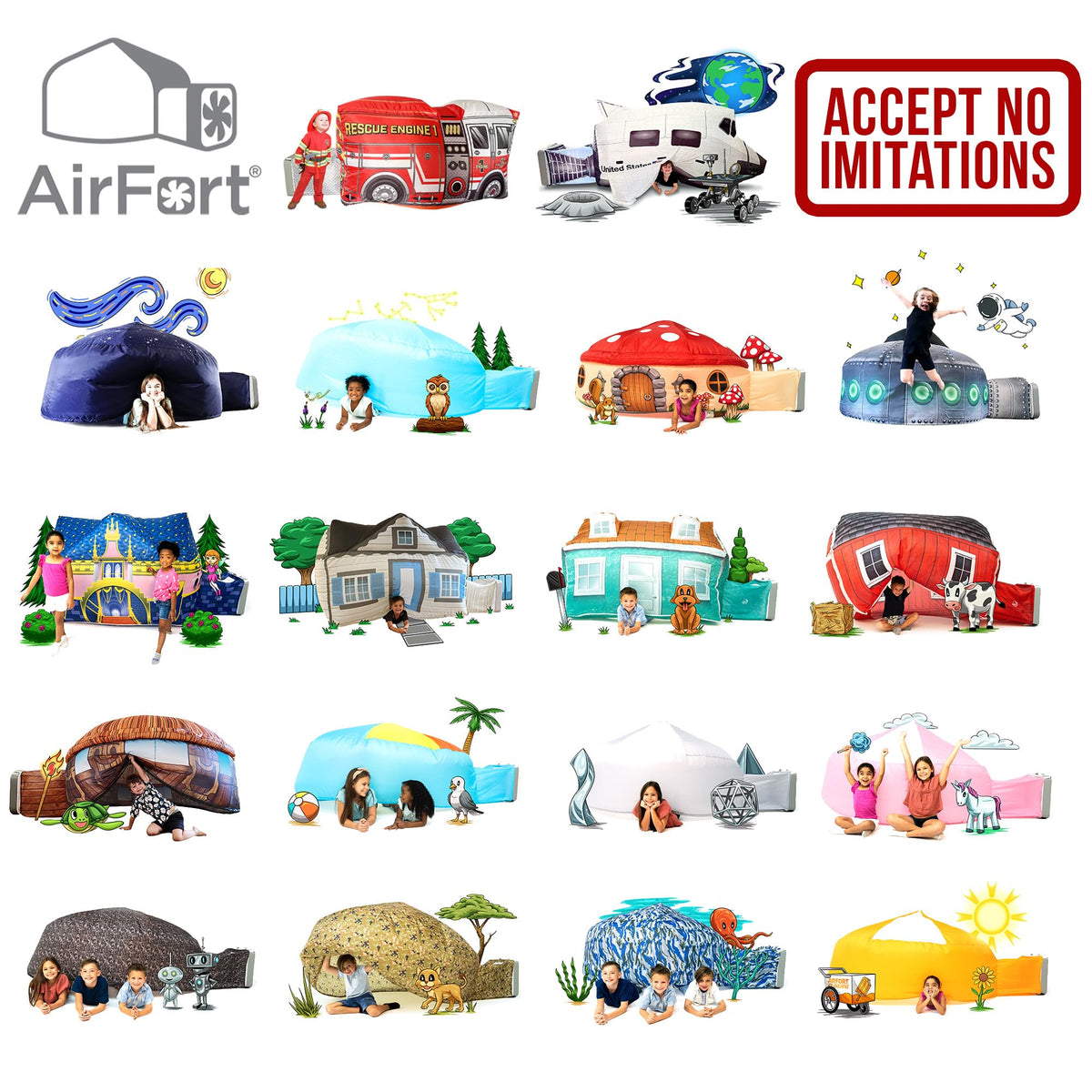 AIR FORT Inflatable Play Tent for Kids, Large Cottage Polyester Fort ...