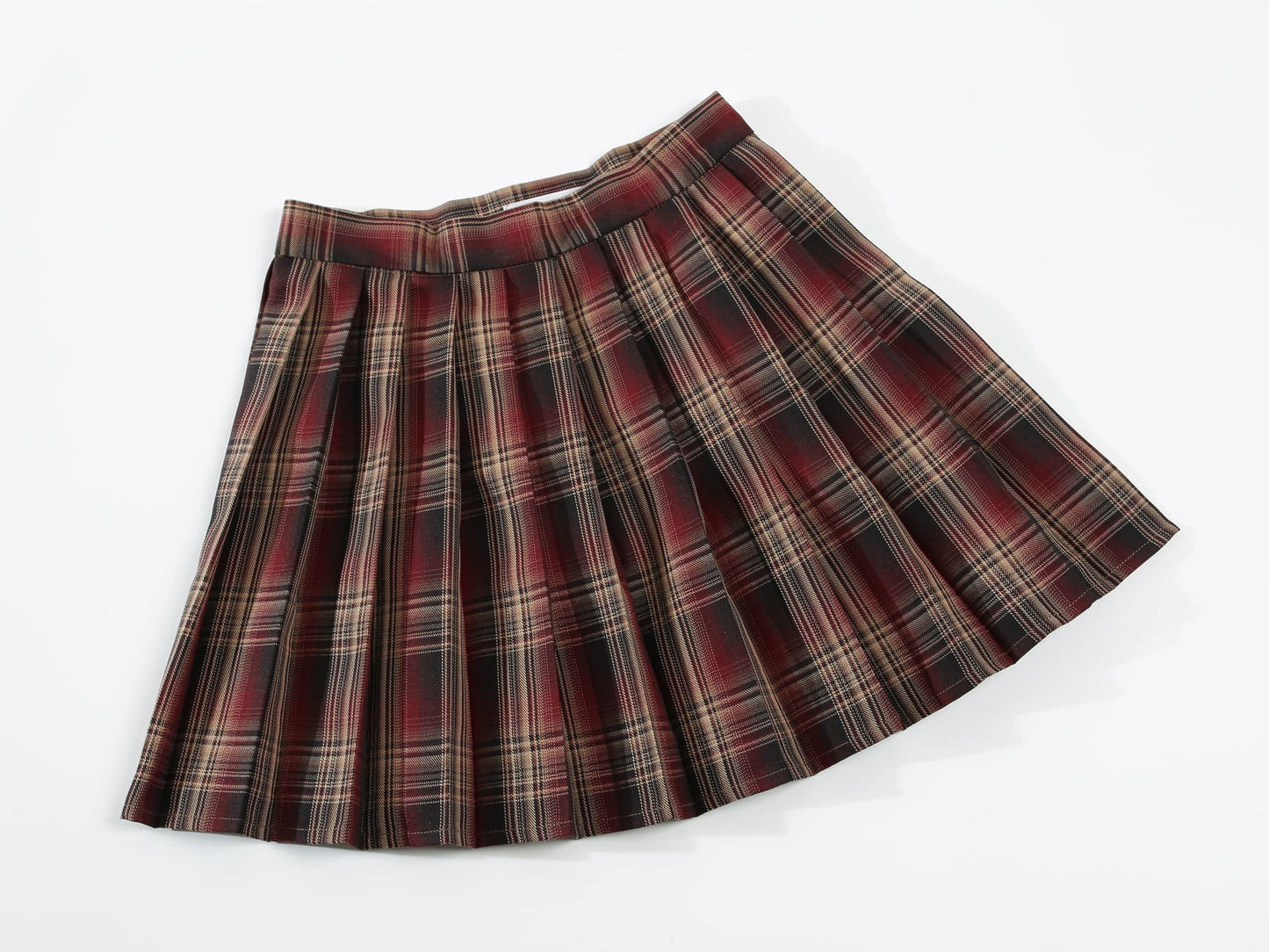 Girlss Short Pleated Plaid Costumes Skirt(Red Mixed Beige White,Medium)