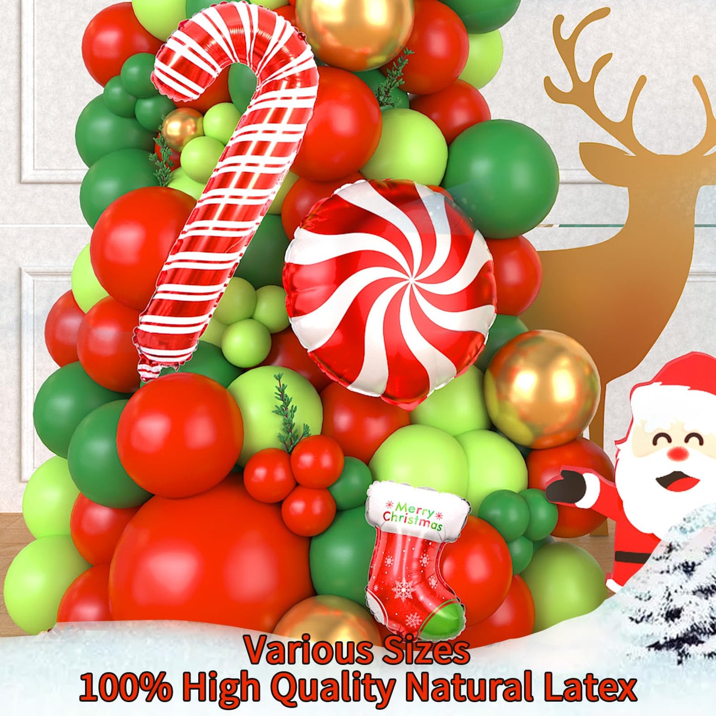 Christmas Balloon Garland Arch, 123 Pcs Christmas Balloon Arch Kit With Red Green Gold Latex Balloons, Christmas Foil Balloon St