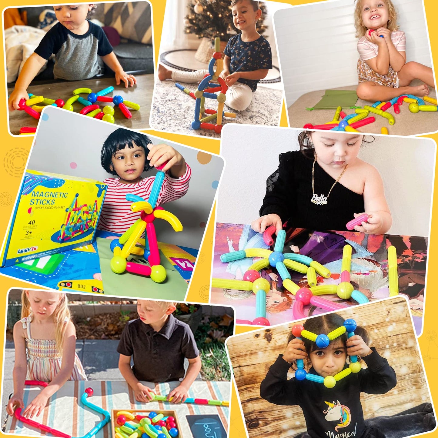 Loovio Magnet Toys for Kids - Montessori Magnetic Building Blocks, Multicolor, Model LVMS-40A, Educational Gift for 3 Year Olds