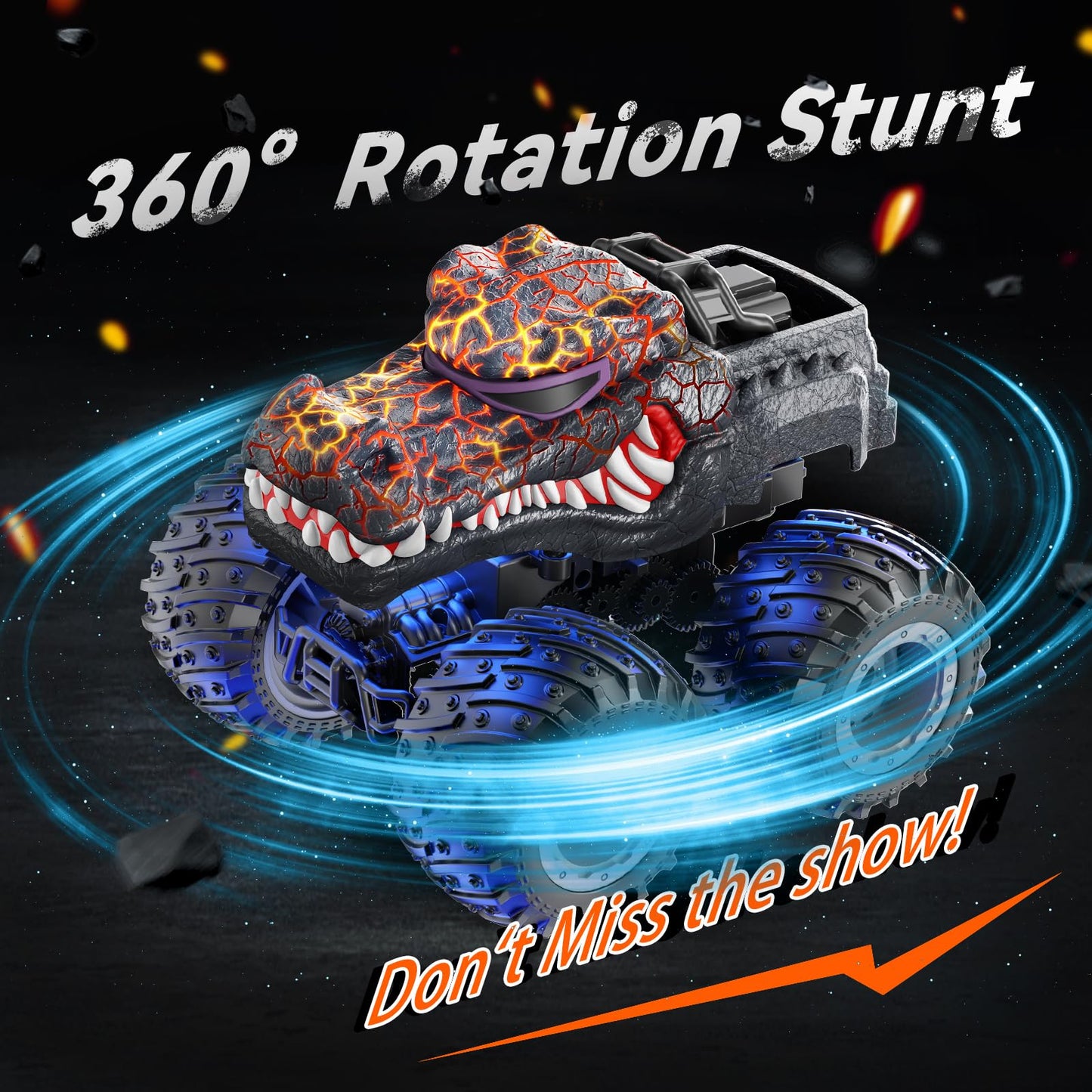 AUUGUU Remote Control Monster Truck, 2.4GHz All Terrain, Light Spray, 5.7" Crocodile, Plastic, RC-Truck-EY, Kids Toy 3+