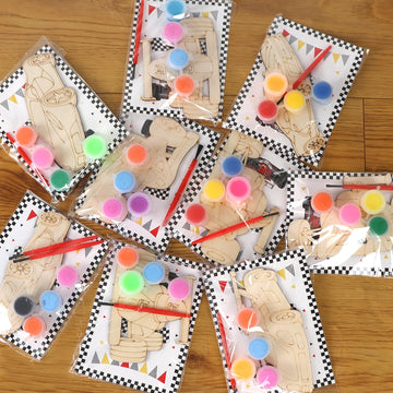 LARDUX Race Car Party Favors, 24PCS DIY Wooden Arts & Crafts Painting Kit for Kids, Glow in The Dark Party Favors Family Crafts 