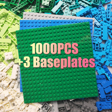 Huizdq 1000 Pieces Classic Building Bricks, Classic Stackable Base Plates, 3 6.3'' X 6.3'' Blue, Gray And Green Base Plates, Com