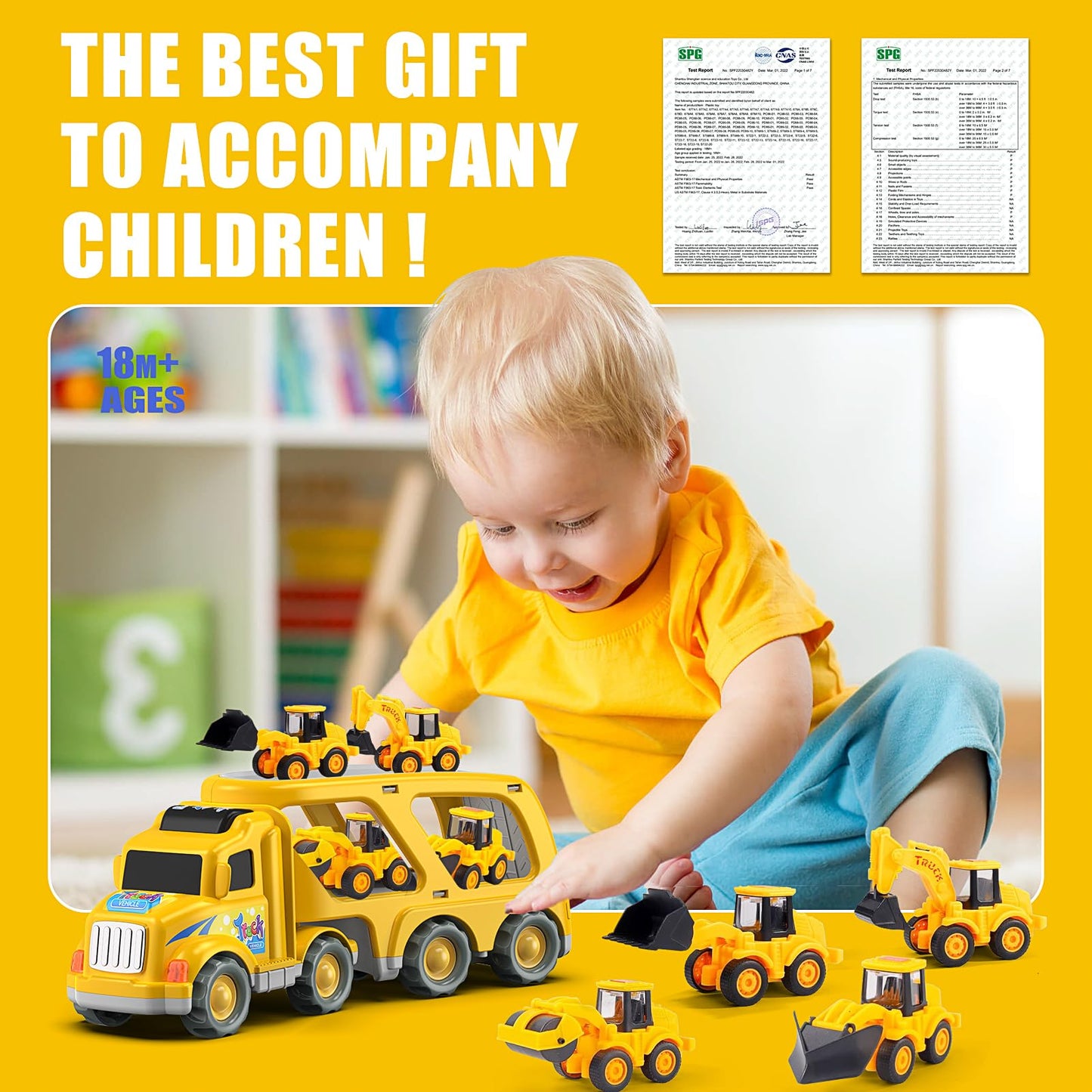 Veslier Construction Truck Toys for Kids Ages 1-6, Carrier Transport Trucks, Ideal Christmas & Birthday Gift