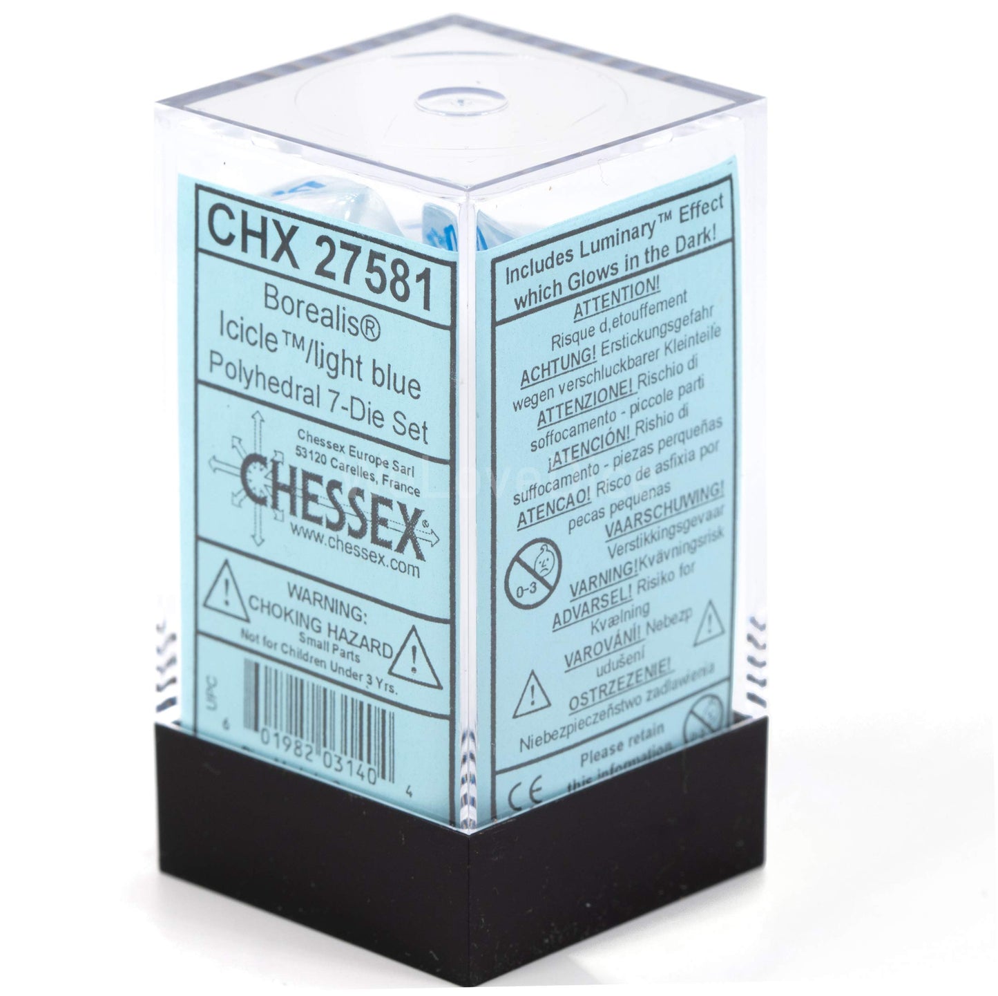 chessex Manufacturing cHX27581 cube Borealis Icicle Luminary Dice  Light Blue - Set of 7