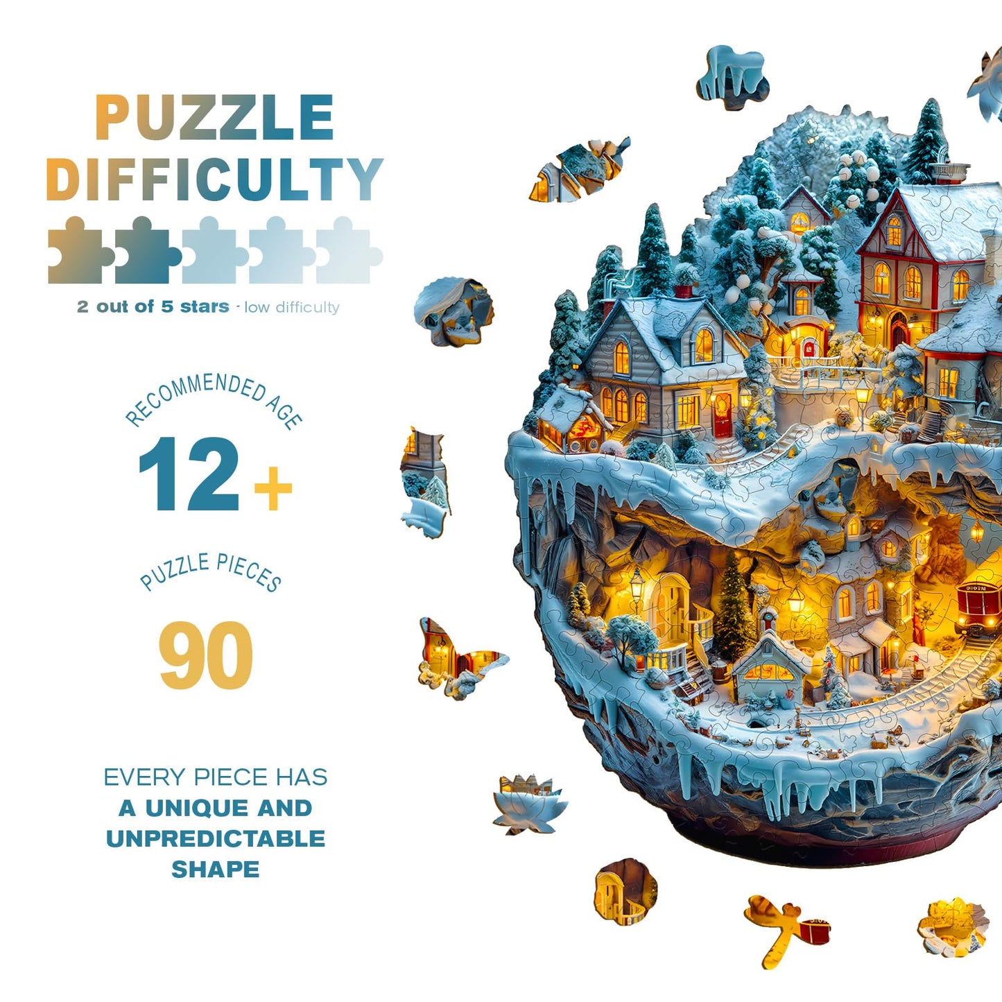 Wooden Puzzles for mature-themeds - Train and Village Wooden Jigsaw Puzzle - Unique Animal Shaped Wood Puzzles mature-themed - Christmas Birthday Gifts for mature-themeds/Friends/Family - 90pcs 8.5 * 7.9in