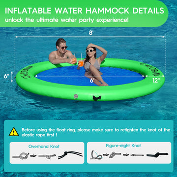 8ft Float Ring Inflatable Water Hammock Island with Mesh Tanning Pool Lounger Float for Adults Round Floating Mat Raft for Party