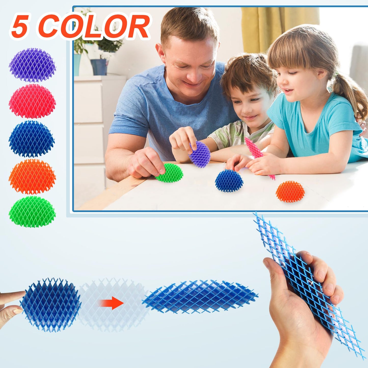 AHHSOY 5 Pack Mini Fidget Worms - Multi-colored Plastic Sensory Toys for Kids & Adults, Small Stress Relief Party Favors