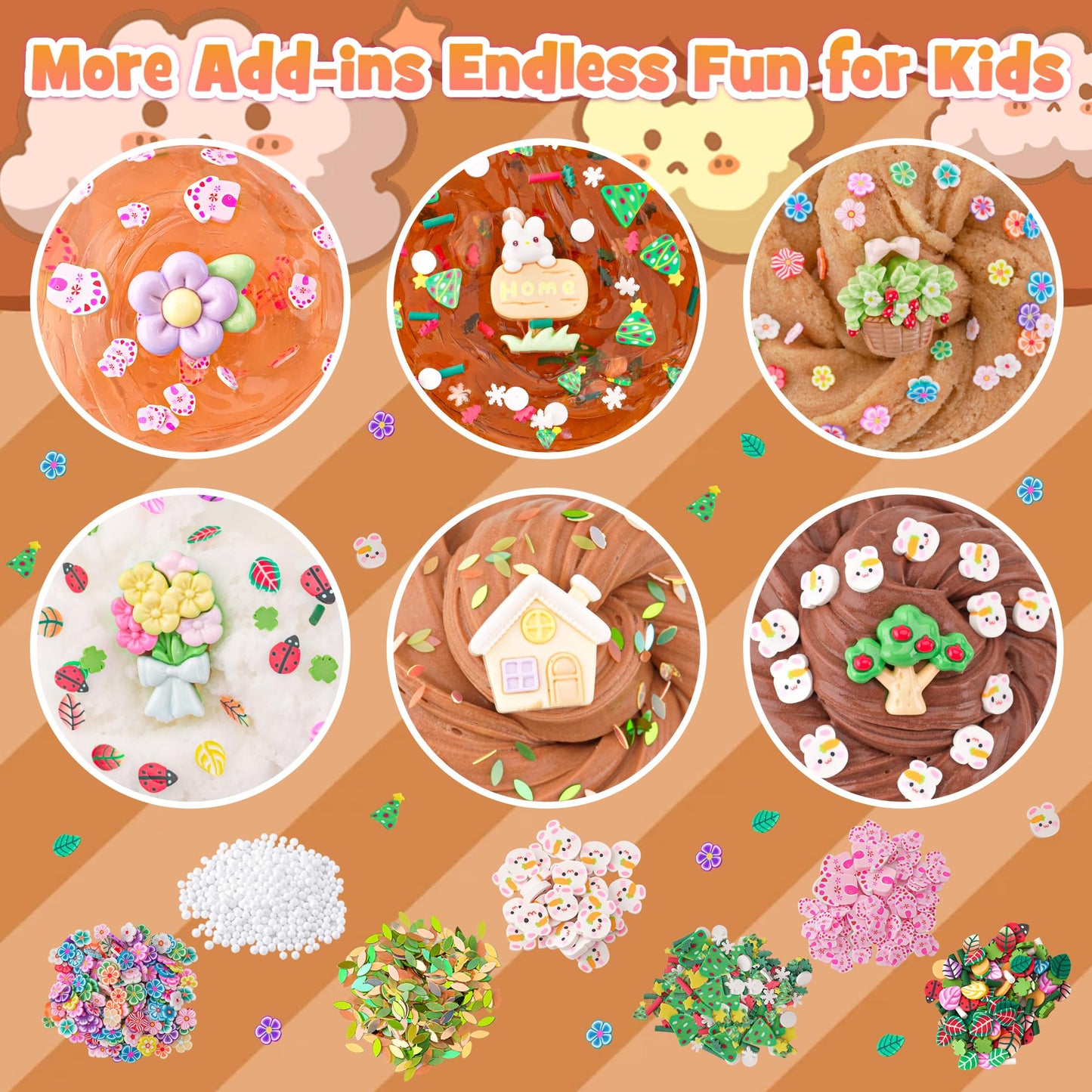 6 Packs Gradient Brown Slime Kit - Cloud Slime, Butter Slime & Clear Slime, Crunchy Slime For Kids With Various Slime Add-Ins, Non Stick Slime Party Favors For Girls & Boys, 360Ml Kids Slime (Garden)