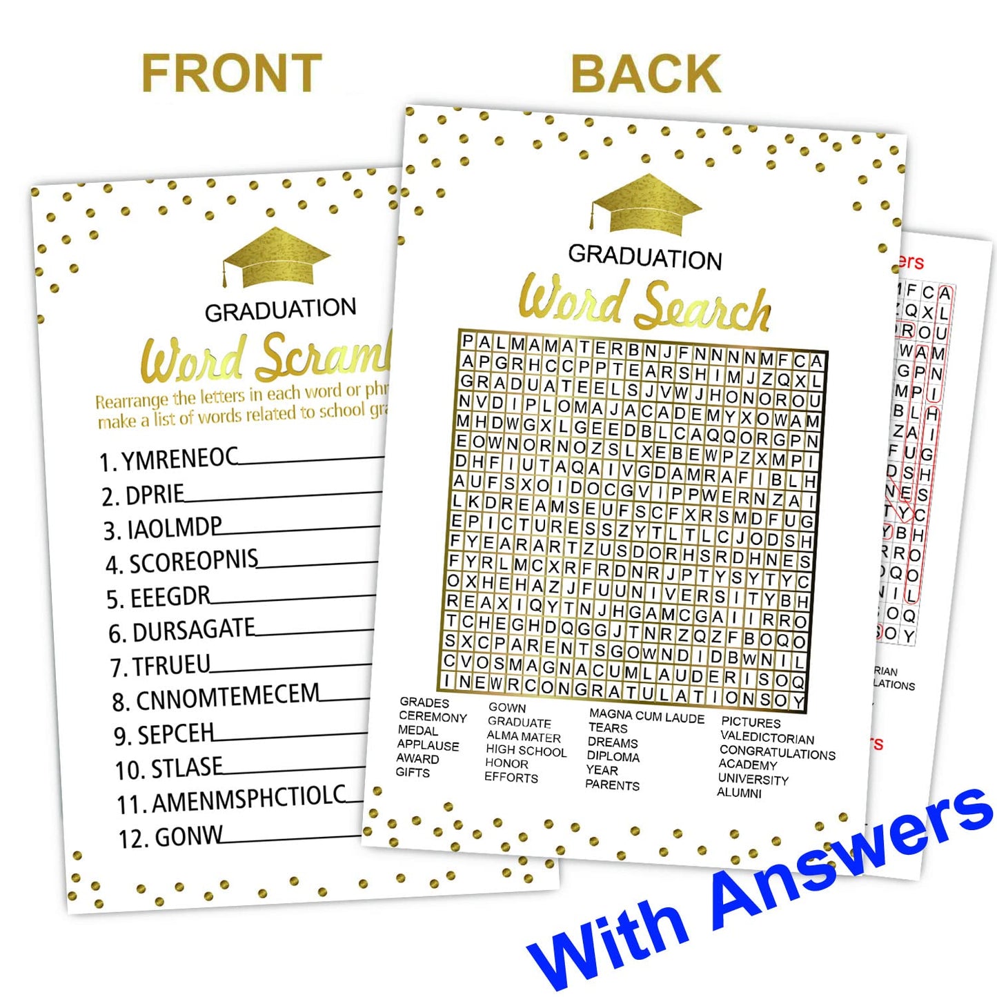 Graduation Party Word Scramble Game Cards, Games Activities and College Party Decorations(50 pack)