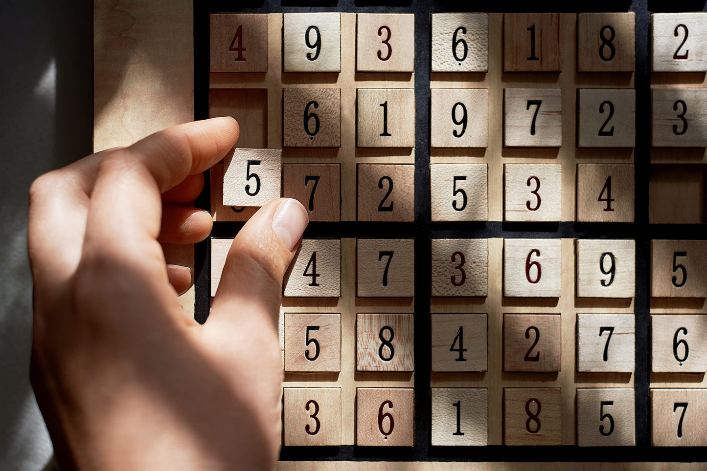 We Games Wooden Sudoku Puzzle Board Game With Number & Thinking Tiles - 11 In
