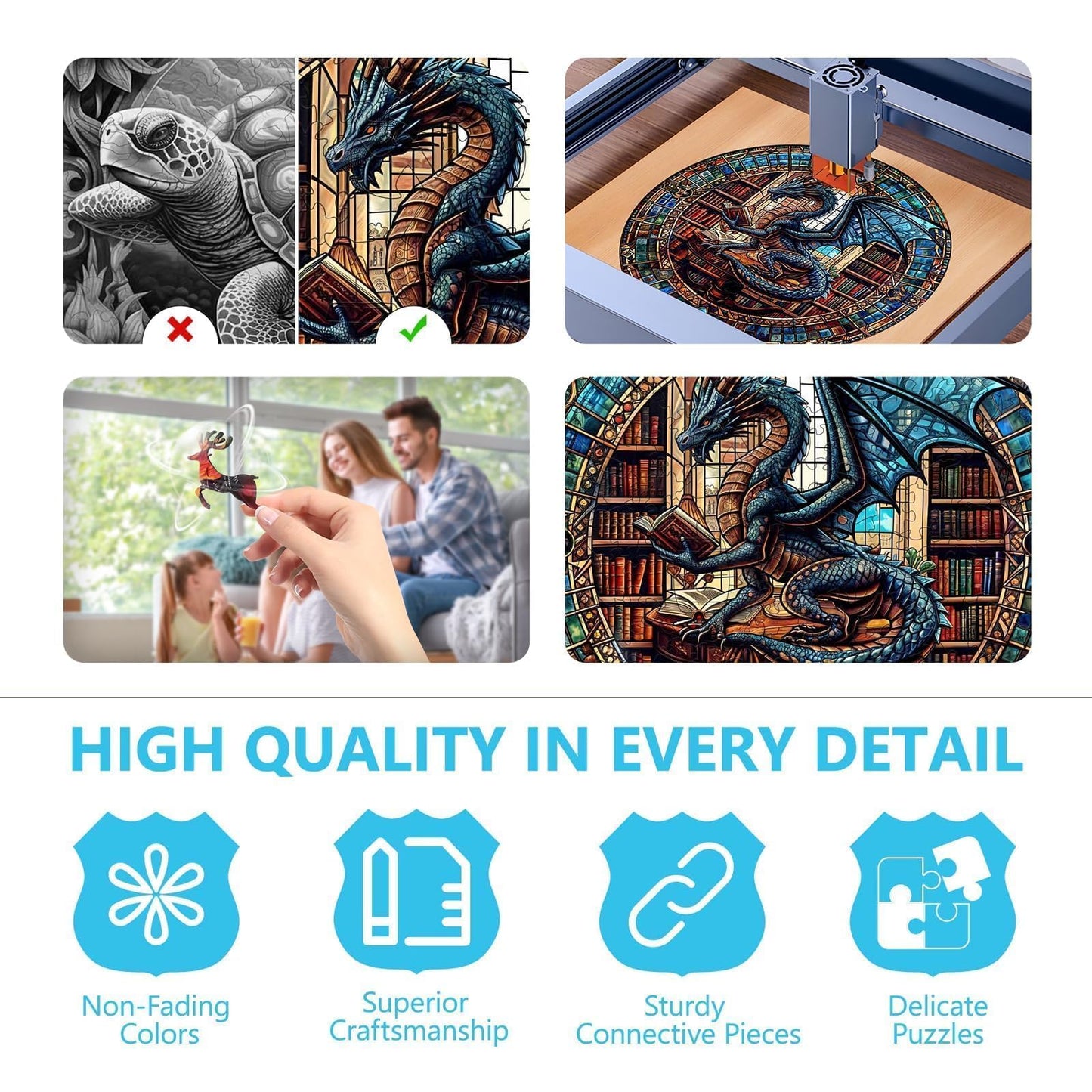 Wooden Puzzles for mature-themeds - Dragon's Library Wooden Jigsaw Puzzle for mature-themeds  Unique Shape Wood Puzzles mature-themed  Gifts for Friends and Family  Home Decor (L-13.4 * 13.4 in- 300 Pieces)