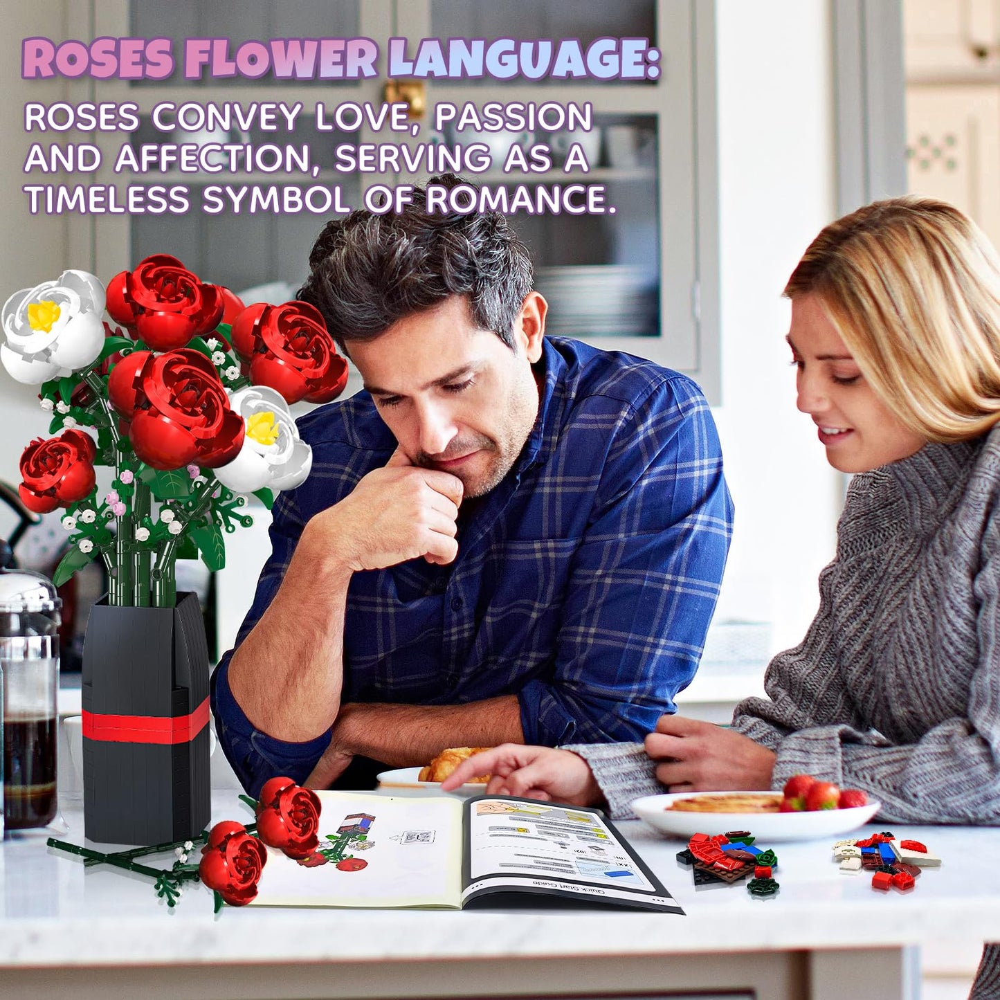 Wideland Flower Bouquet Building Set, Flower Plants For Botanical Collection, Flowers Building Setfor Adults Girls Ages 6+, Roma