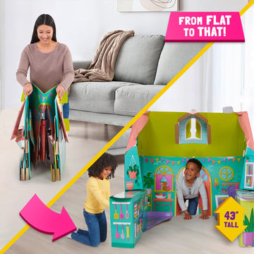 Pop2Play Kids Playhouse – Sturdy And Eco-Friendly Carboard House Folds Flat For Easy Storage – Role Play Toy For Girls And Boys