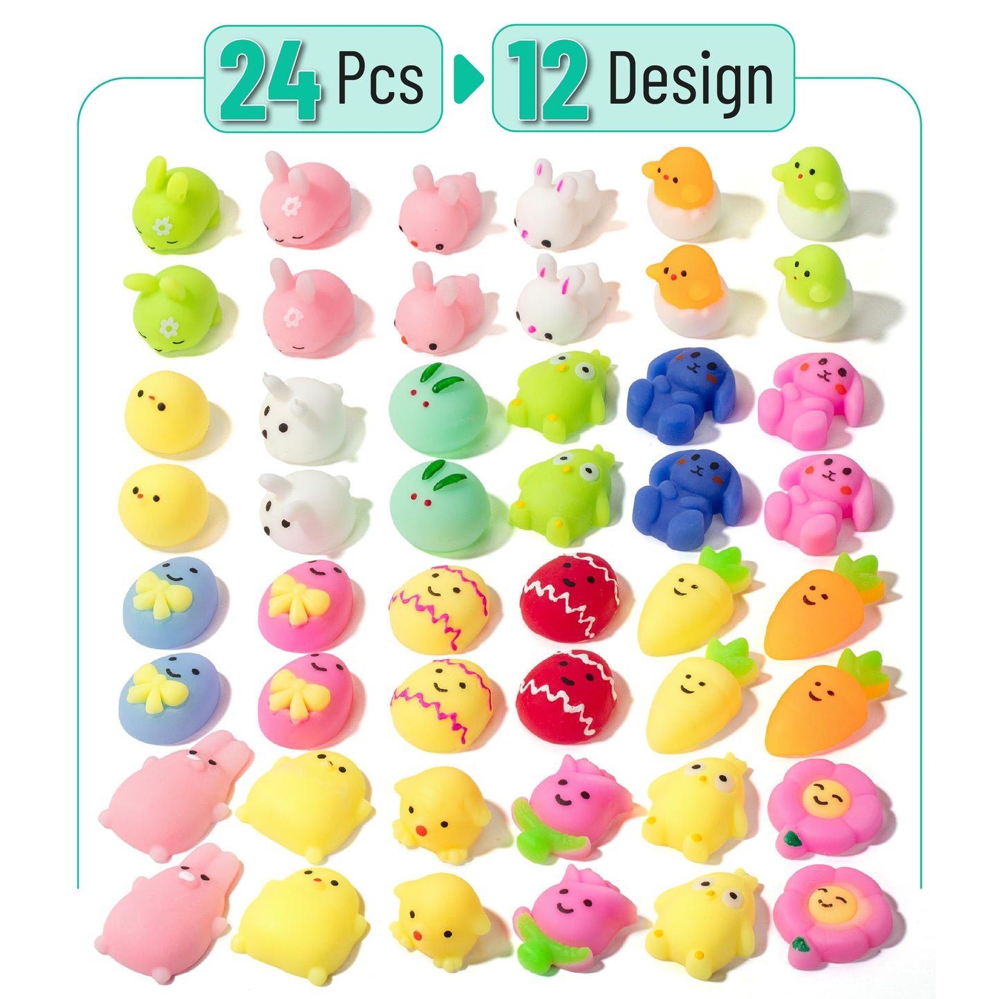 Mr. Pen- Easter Squishy Toys For Kids, 48 Pack, 24 Designs Of Easter Squishies For Kids