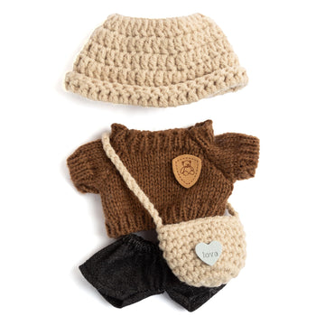 17cm Doll Clothes - Kawaii Chic Style Set for 17cm Dolls  enhanced Doll Outfit with Accessories - Khaki Wool Hat + Brown Romper + Black Jeans + Khaki Bag (NO Doll)