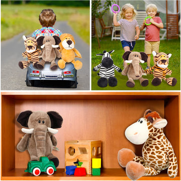 12 Pieces Safari Stuffed Animals 11.8 Inch Jungle Animal Toys Set Boys Girls Plush Forest Animals Lion Elephant Zebra Giraffe Ti