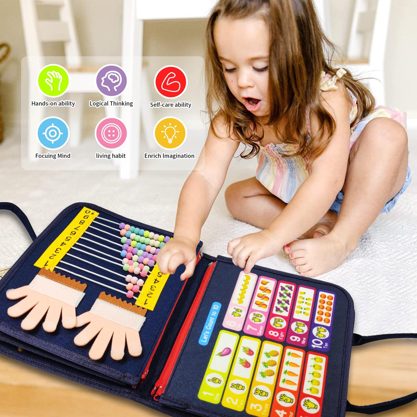 LearnToy Montessori Busy Board for Boys 1 2 3 4 Year, Sensory Toys for Toddlers 1-4, Ideal for Travel and Preschool - ABCs, 123s