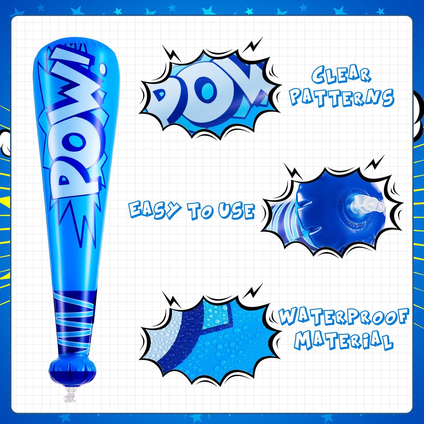 Seematn 12 Pieces Pow Inflatable Baseball Bats 17 Inch Inflatable Toy Bats for Kids Baseball Party Decoration Favor Carnival Bir