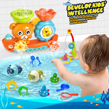 GOODLOGO Bath Toys for Kids 1-3, Fishing Games, Wind-up Turtle, Small Size, Colorful Bathtub Pool Toys, Perfect Gift for Babies and Toddlers