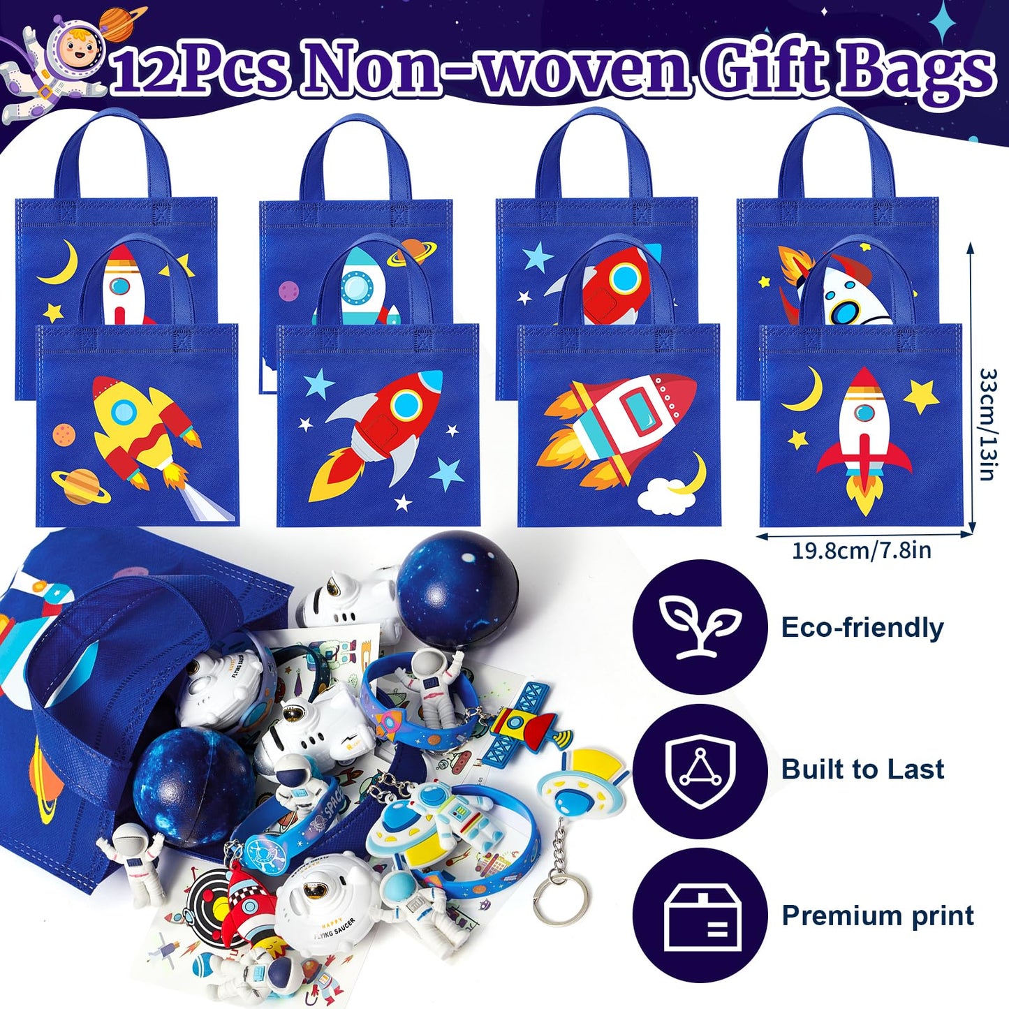 SNLN Outer Space Party Favors Birthday Supplies Non-Woven Gift Bag Stress Ball Spaceship Toy Astronaut Eraser Silicone Bracelet