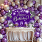 Lecheme Purple Silver Happy Birthday Backdrop 6x3.6 ft Purple Banner for Silver Birthday Party Decorations Photo Booth Props