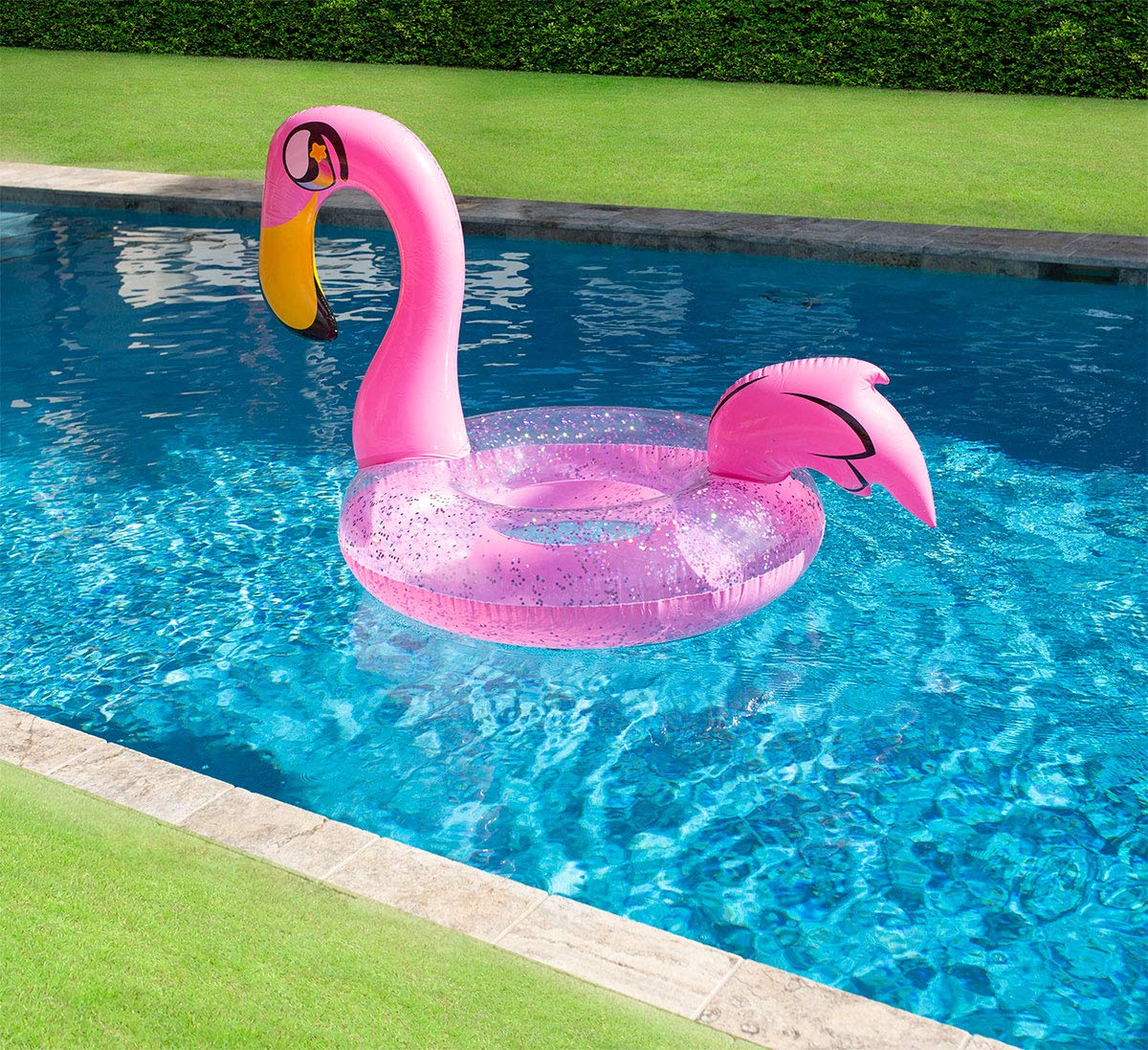Poolcandy Inflatable Animal Pool Tubes & Swim Rings (Flamingo Glitter Filled 48'' Inch Animal Pool Tube Swim Ring)