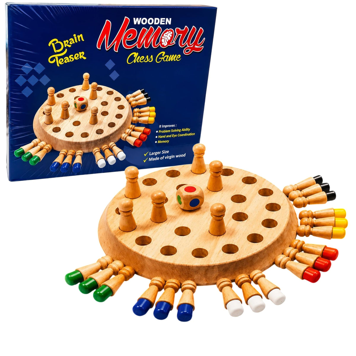 Dzling Wooden Memory Chess Game With Colour Dice And Wooden Pegs