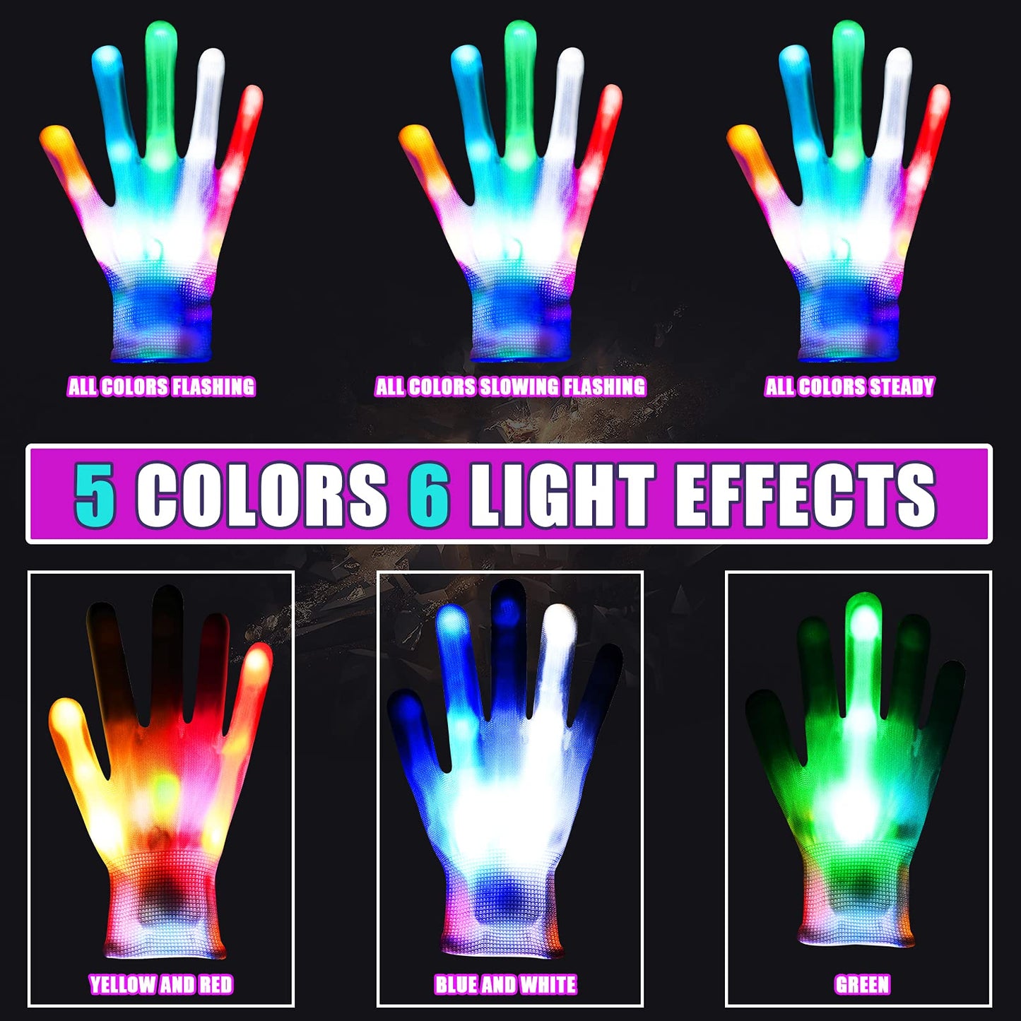 Viposoon LED Light Up Gloves for Kids, Medium (Age 6-12), Perfect for Easter, Halloween, Christmas, and Birthdays